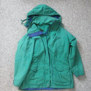 blue green rain jacket